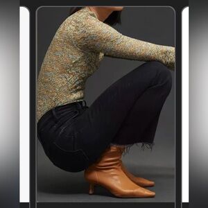 MOTHER Denim Black Frayed Ankle Jeans